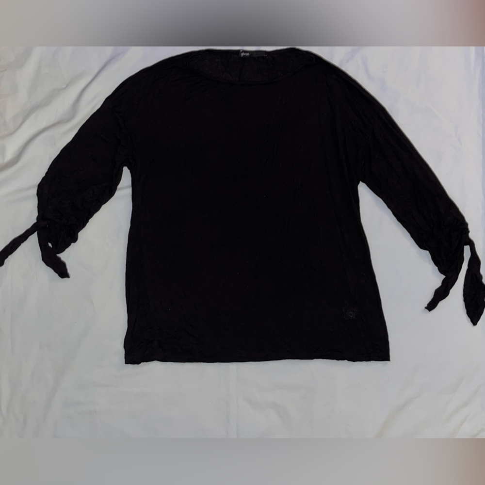 Gibson Black Tie Front 3/4 Sleeve Blouse